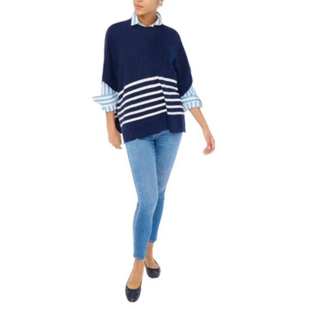 J.Crew Pullover Stripe Poncho Black /‎ White